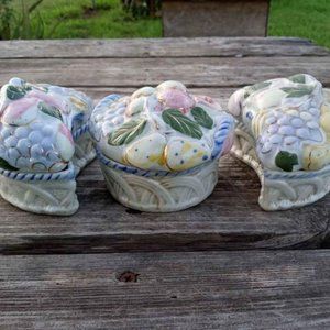 Glazed Ceramic Fruit Basket Trinket Boxes